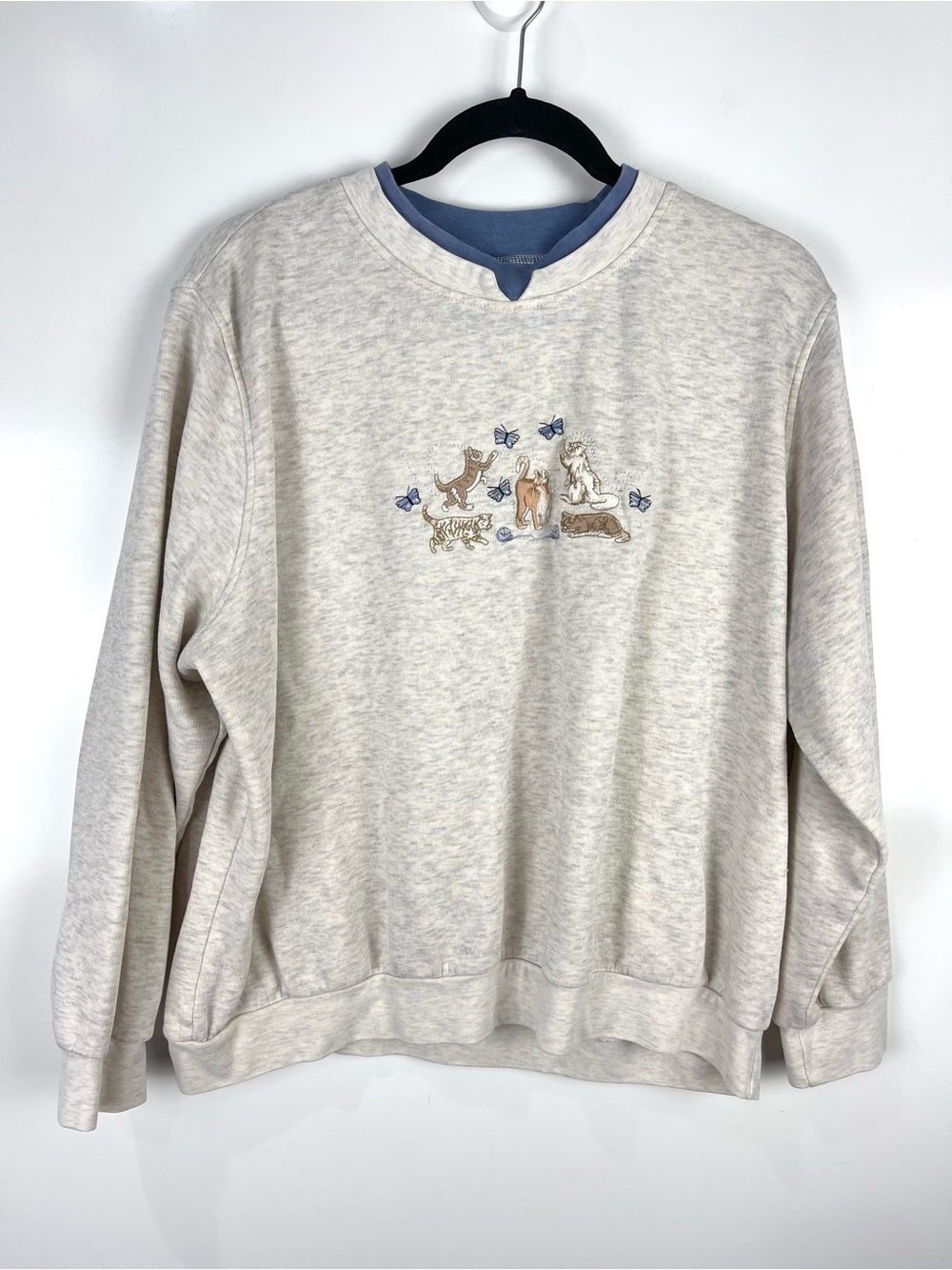 Vintage Bon Worth Cat Butterfly Embroidered Granny Sweater Large Petite 90s